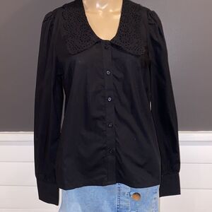 Calligraphie long sleeve button down with lace collar size S